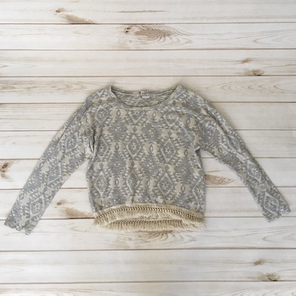 American Rag Sweaters - Gray fringe sweater grey cream by American Rag